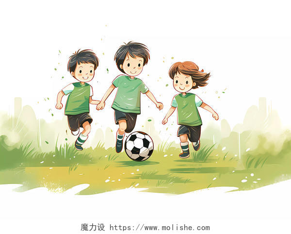 体育教育培训足球招生卡通人物儿童踢足球场景